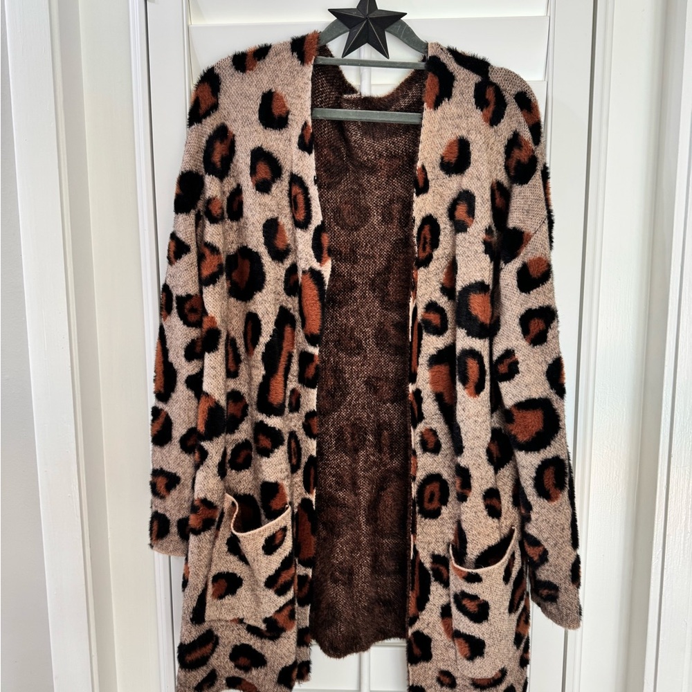 Leopard Print Open Front Sweater